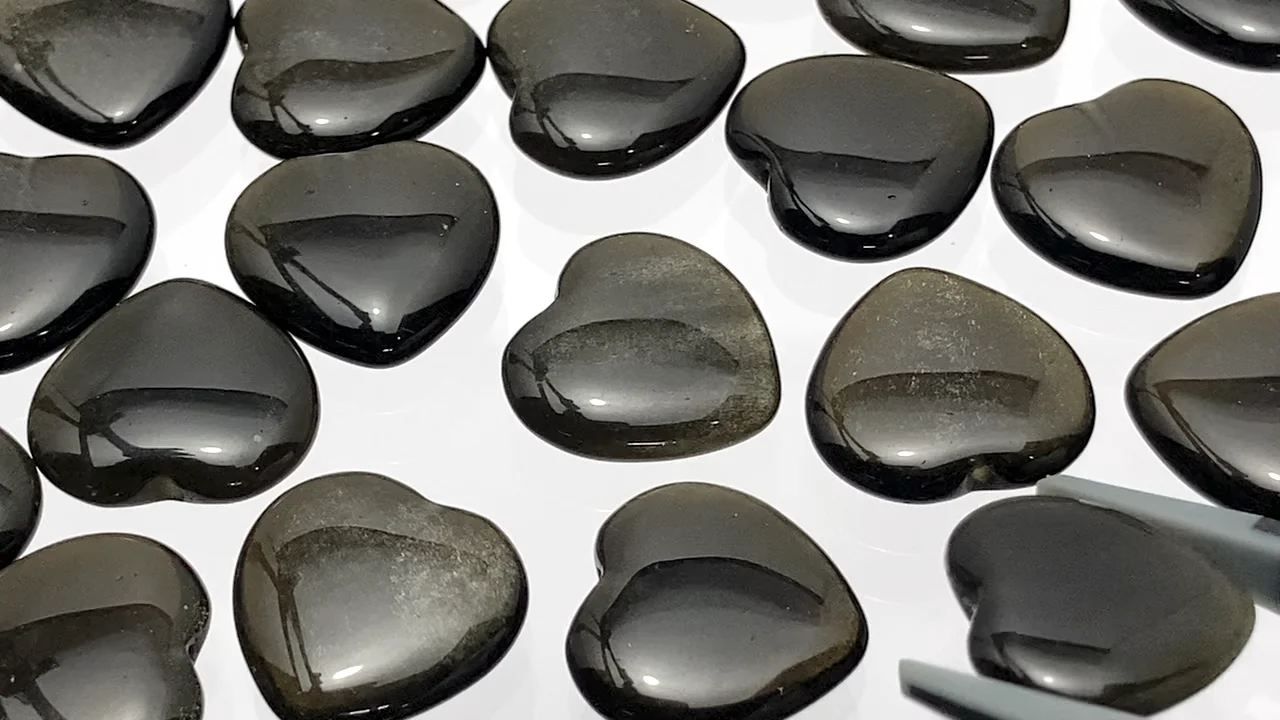 ハート型ゴールデンオプシディアン ゴールデンオブシディアン 片穴ハート14.5×15×4.5mm 2個｜天然石ビーズ