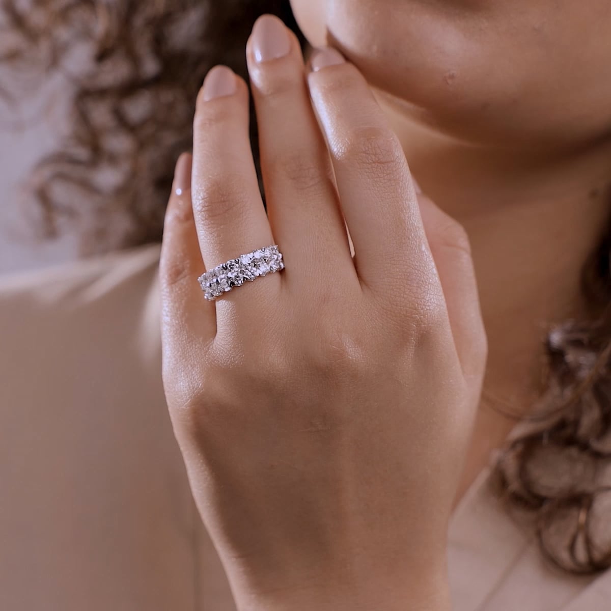 2 1/3 ctw Round Lab Grown Diamond Double Row Band 14K White Gold, DE, VS1