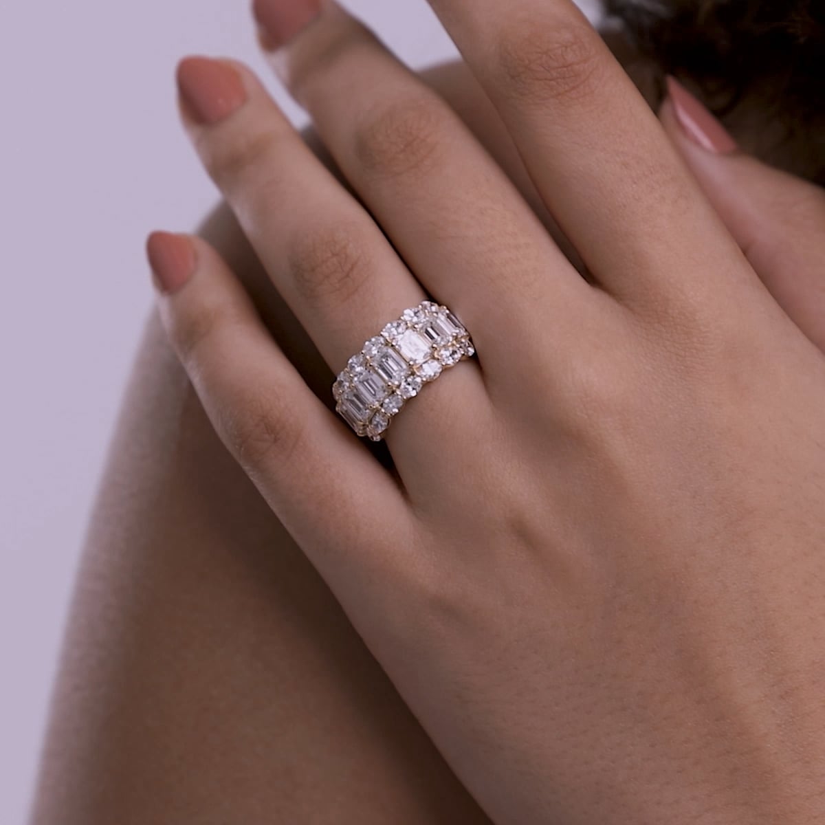 product video 2 for 5 ctw Emerald Lab Grown Diamond Three Row Band
