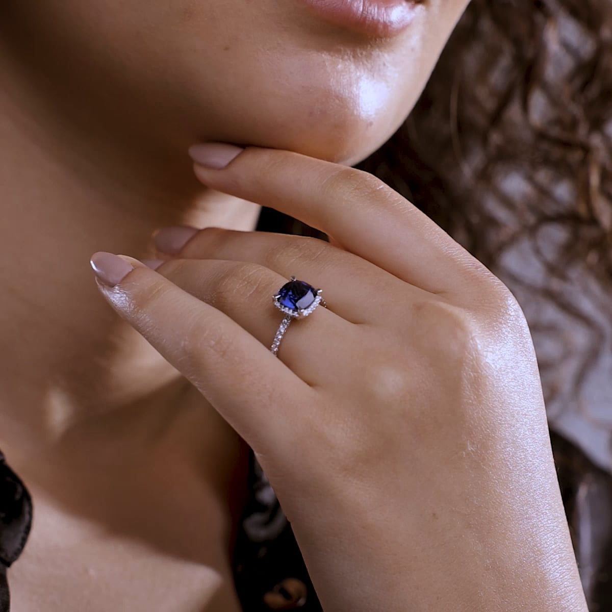 product video 2 for 8 mm Cushion Cut Created Sapphire and 2/5 ctw Lab Grown Diamond Halo Engagement Ring