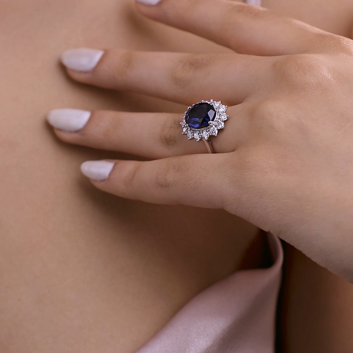 product video 2 for 11x9 mm Oval Cut Created Sapphire and 7/8 ctw Lab Grown Diamond Halo Engagement Ring
