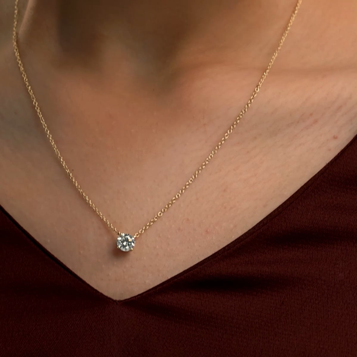 ctw Round Lab Grown Diamond Solitaire Pendant 14K Yellow Gold, F