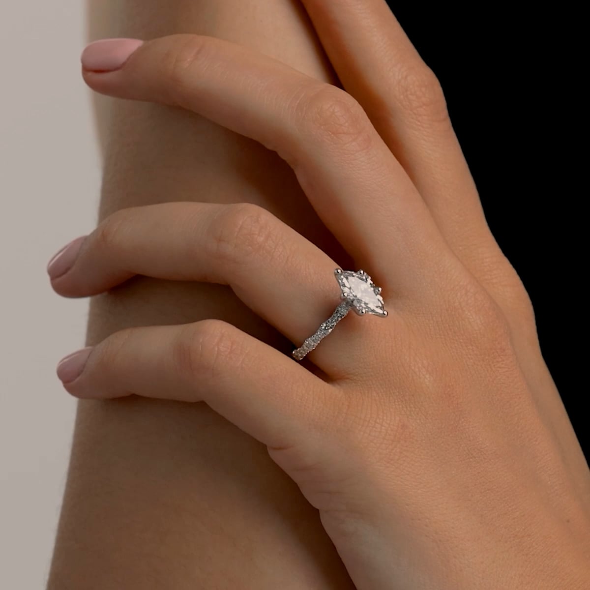 product video 2 for 1 ctw Marquise Lab Grown Diamond Station Engagement Ring