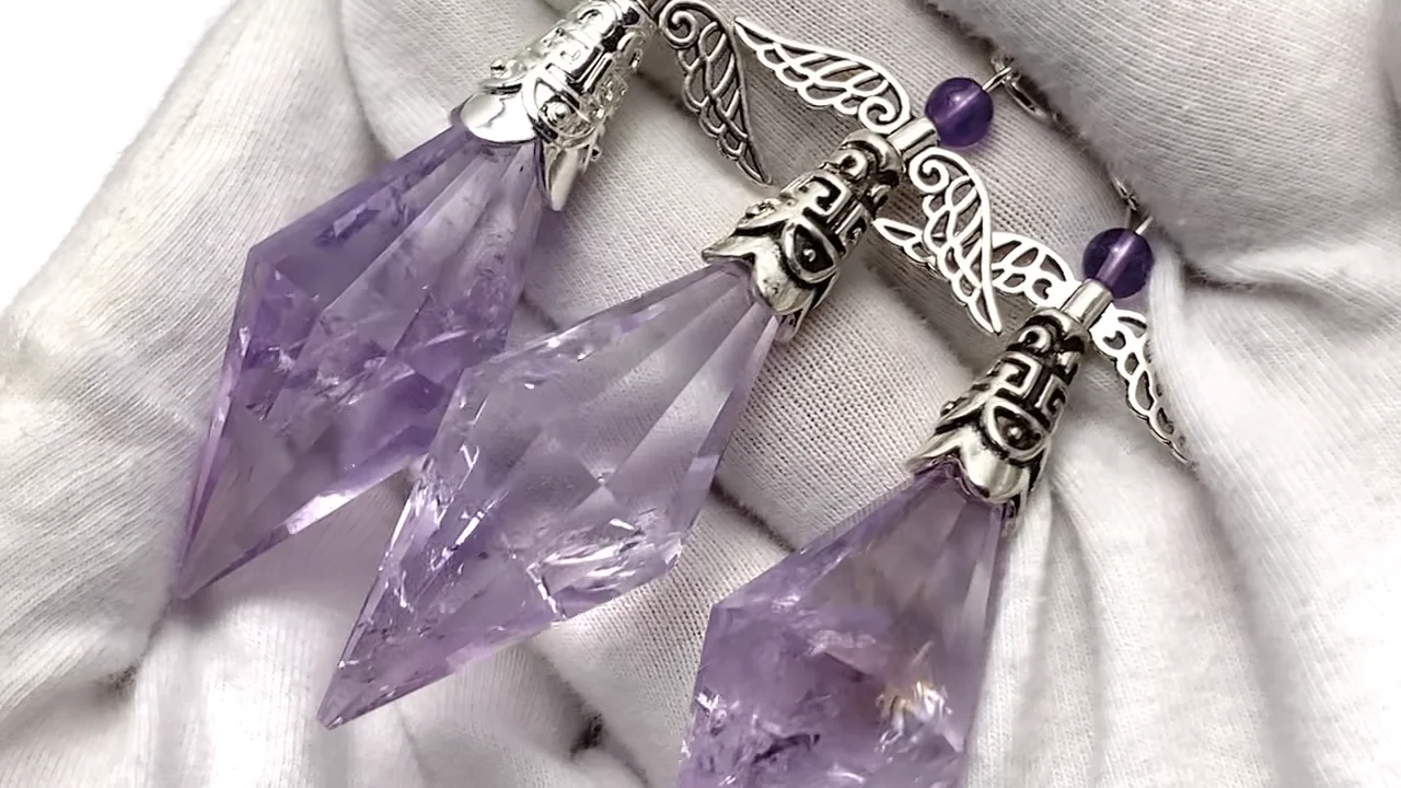 動画】アメジストAA++ ペンデュラム65×19×19mm チェーン付き シルバー