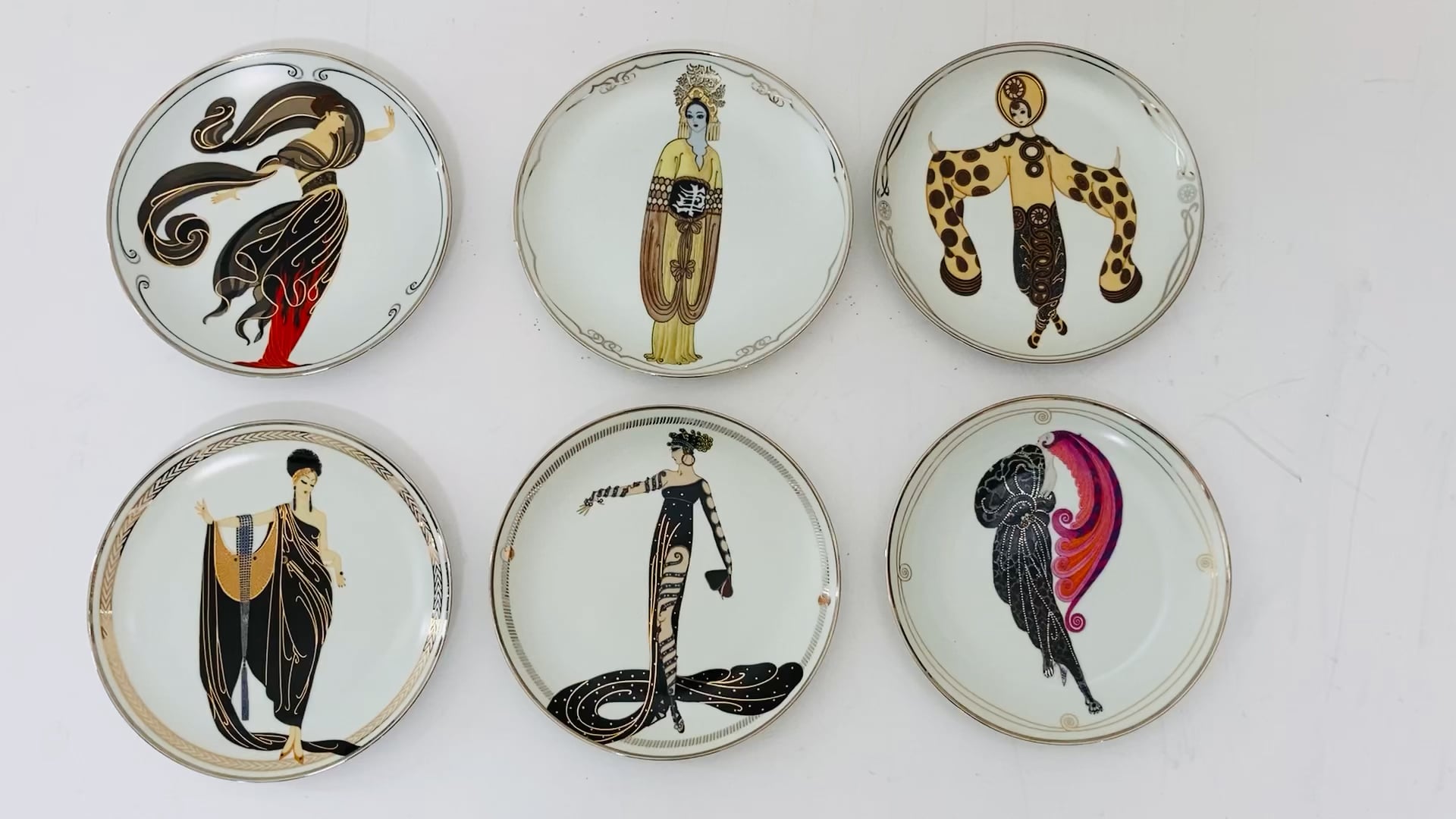 House of Erté (Romain de Tirtoff) Set of 6 Sevenarts Porcelain