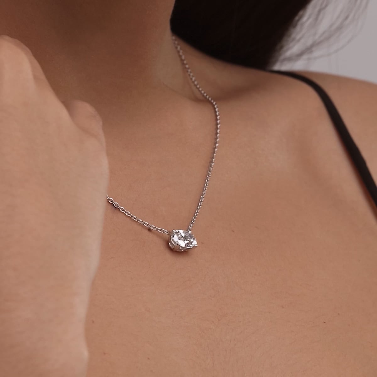 ctw Oval Lab Grown Diamond Solitaire Pendant 14K White Gold, E+, VS1+