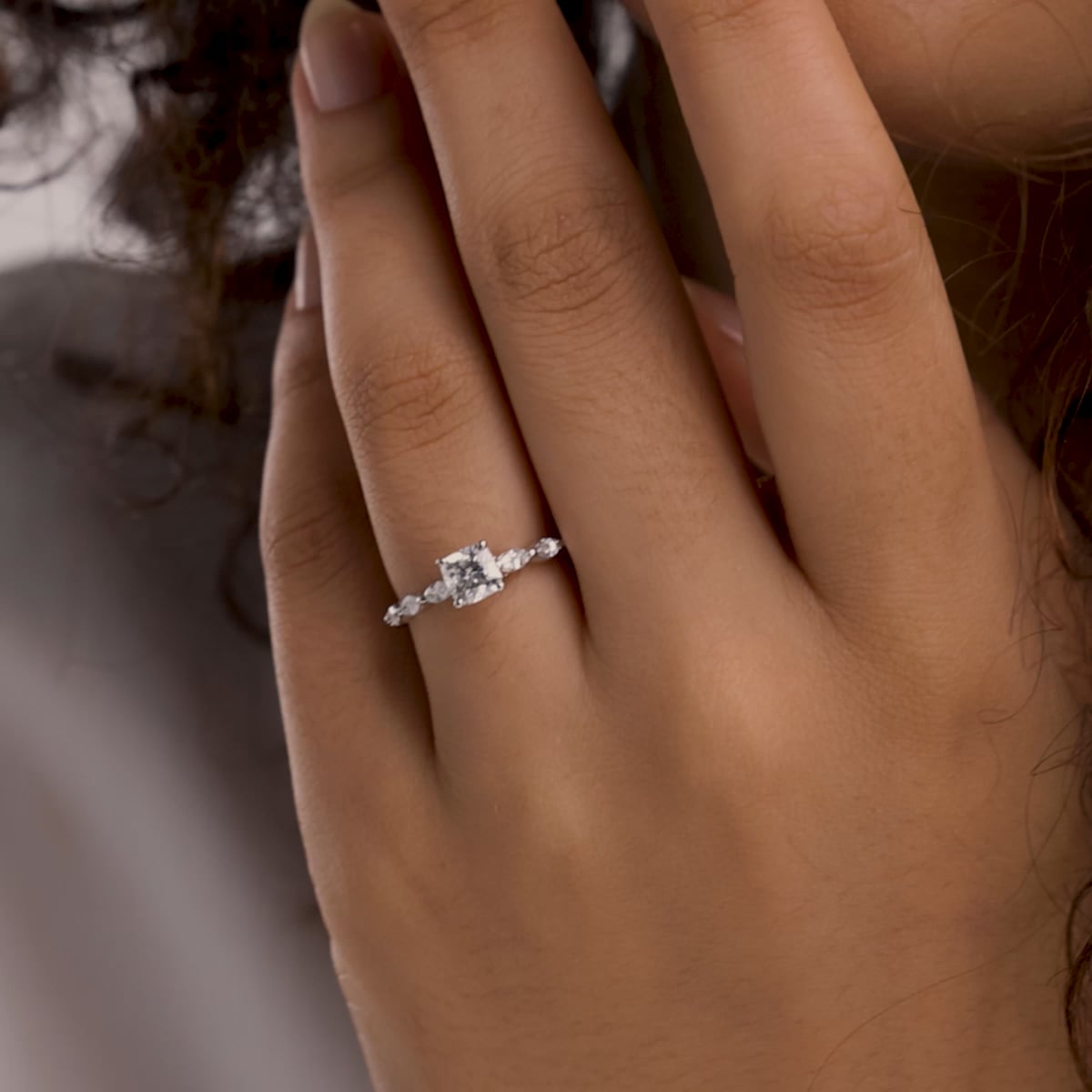 product video 2 for 1 2/5 ctw Cushion Lab Grown Diamond Engagement Ring with Floating Marquise Side Accents