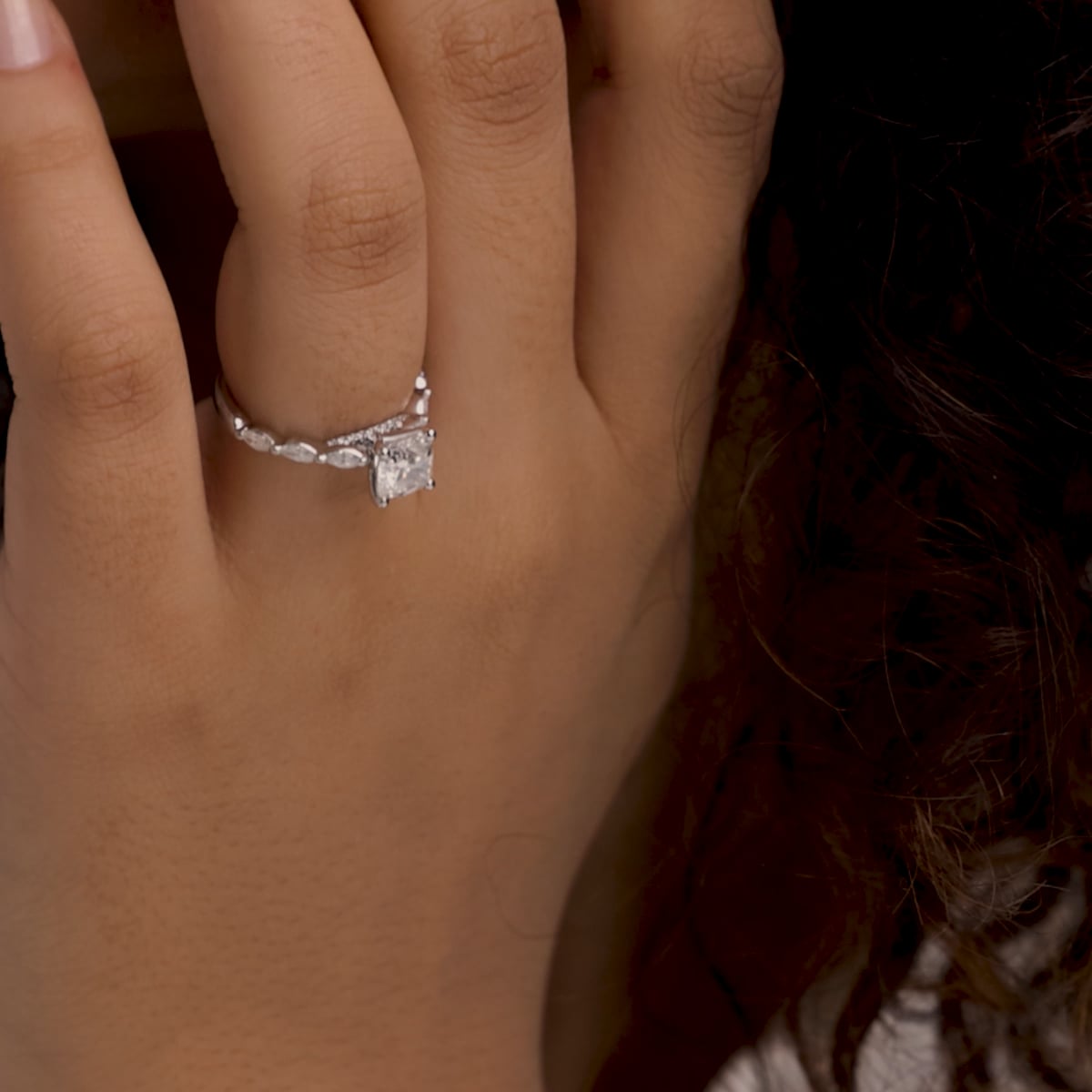 product video 2 for 3 ctw Cushion Lab Grown Diamond Engagement Ring with Floating Marquise Side Accents