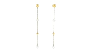 3-4mm Cultured Pearl and Bead Station Drop Earrings in 14kt Yellow Gold