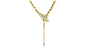 .33 ct. t.w. Diamond Snake Y-Necklace with Emerald Eyes in 18kt Gold Over Sterling