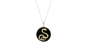Black Agate Snake Pendant Necklace in 18kt Gold Over Sterling