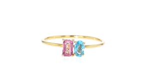 .30 Carat Pink Topaz and .20 Carat Swiss Blue Topaz Toi et Moi Ring in 14kt Yellow Gold