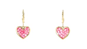 Moonstone and Pink Resin Inlay Heart Drop Earrings in 18kt Gold Over Sterling