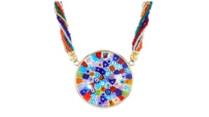 Italian Multicolored Murano Glass Millefiori Multi-Strand Necklace with 18kt Gold Over Sterling