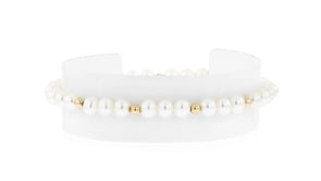 4-5mm Cultured Pearl and 14kt Yellow Gold Bead Stretch Bracelet