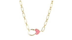 Moonstone and Pink Resin Inlay Heart Lobster Clasp Necklace in 18kt Gold Over Sterling