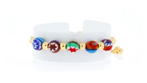 Italian Multicolored Murano Glass Floral Bead Bolo Bracelet in 18kt Gold Over Sterling