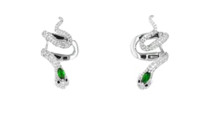 1.90 ct. t.w. White Topaz and .50 ct. t.w. Chrome Diopside Snake Ear Cuffs with .10 ct. t.w. Black Spinels in Sterling Silver