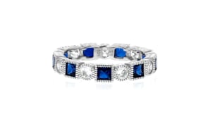 1.20 ct. t.w. Square Simulated Sapphire and .80 ct. t.w. CZ Eternity Band in Sterling Silver