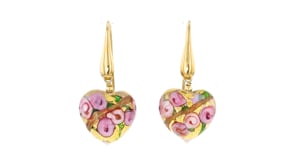 Golden and Rose Murano Glass Heart Drop Earrings in 18kt Gold Over Sterling