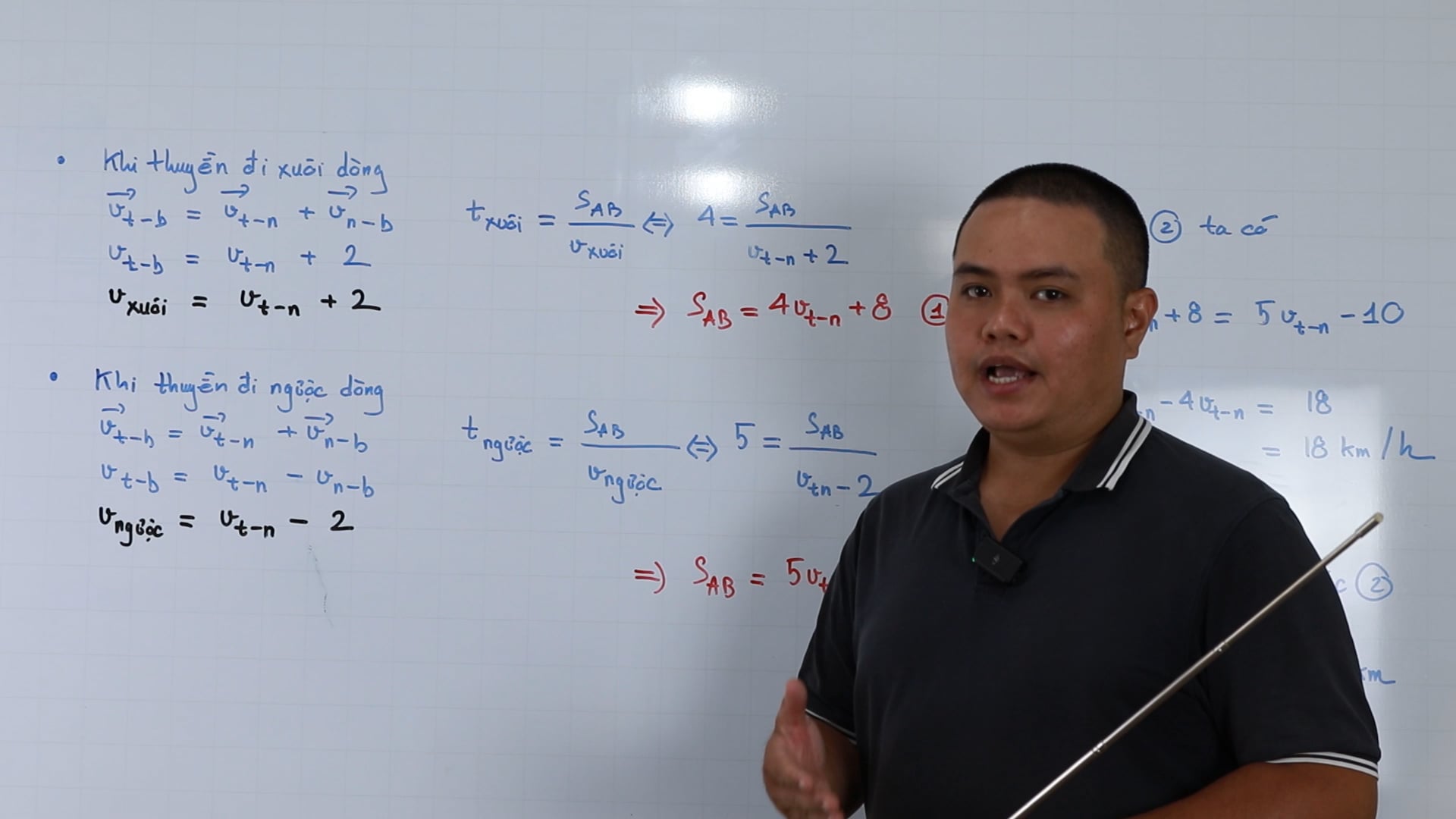 Một chiếc xuồng đi xuôi dòng nước từ A đến B mất 4 giờ, còn nếu đi ngược dòng nước từ B đến A mất 5 giờ.