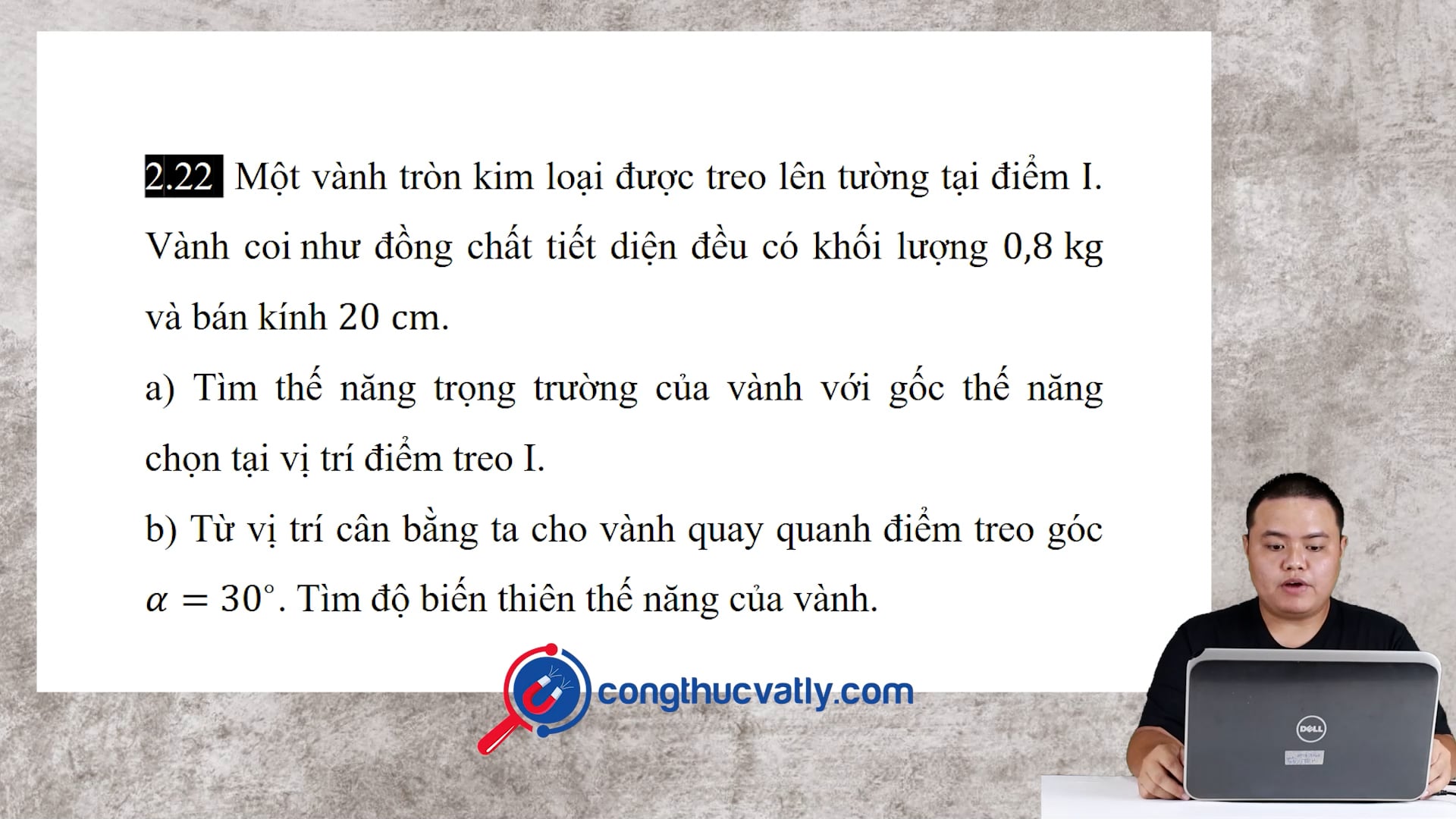 Một vành tròn kim loại được treo lên tường tại điểm I.