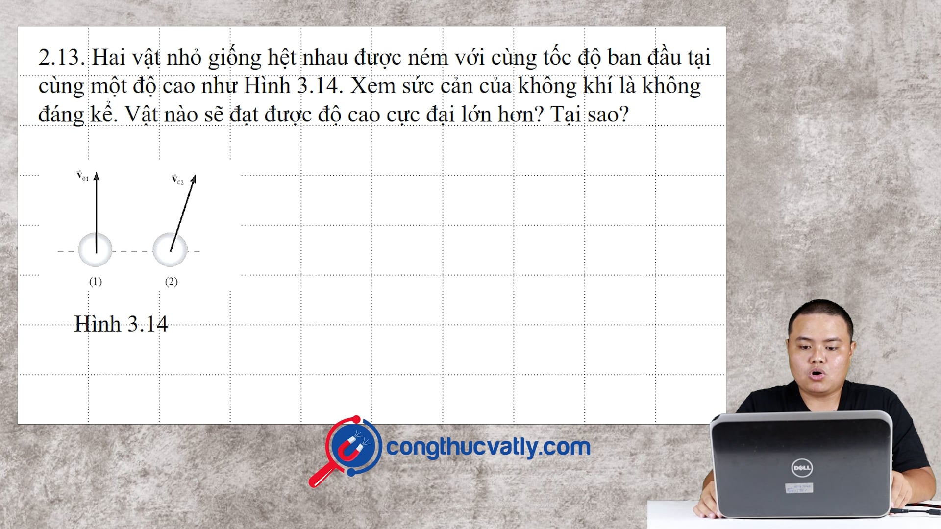 Hai vật nhỏ giống hệt nhau được ném với cùng tốc độ ban đầu tại cùng một độ cao như Hình 3.14.