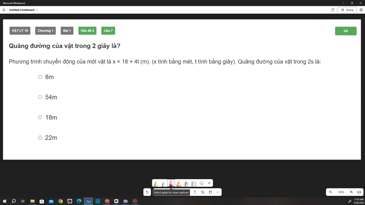 Quãng đường của vật trong 2 giây là?
