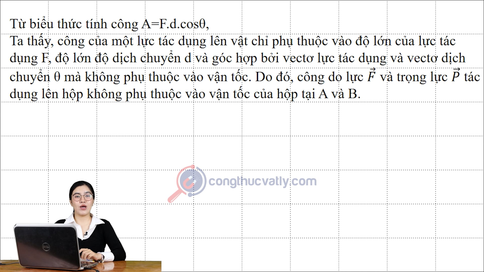 Một hộp nặng đang được giữ trên mặt phẳng nghiêng nhẵn thì được đẩy lên bằng một lực F song song với mặt phẳng nghiêng.