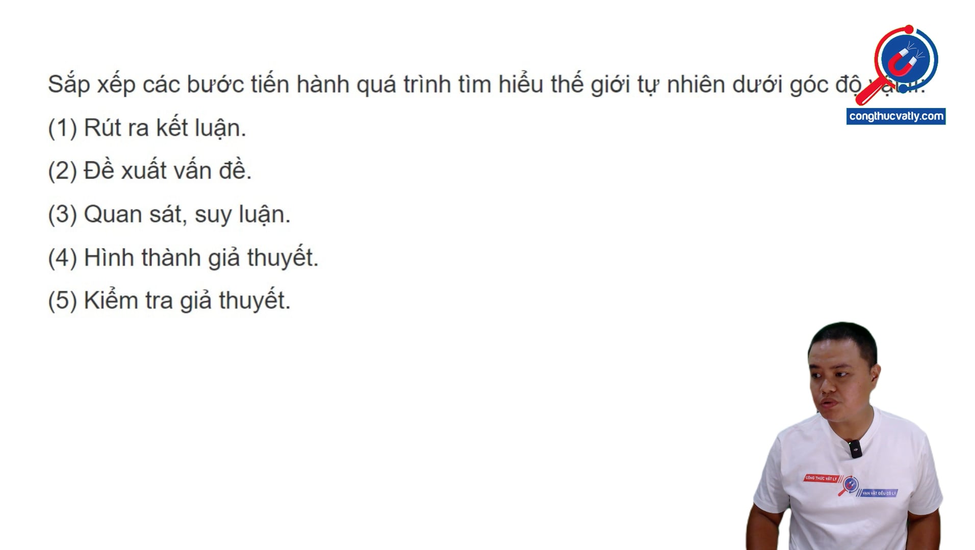 Sắp xếp các bước tiến hành quá trình tìm hiểu thế giới tự nhiên dưới góc độ vật lí.
