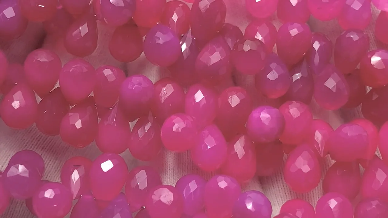 動画】宝石質フューシャピンクカルセドニーAAA ドロップ ブリオレット