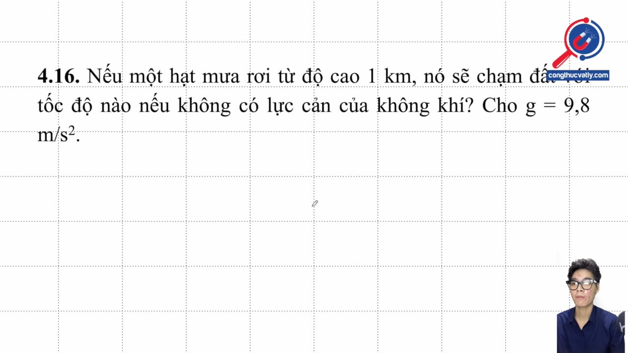 Nếu một hạt mưa rơi từ độ cam 1 km, nó sẽ chạm đất với tốc độ nào nếu không có lực cản của không khí?