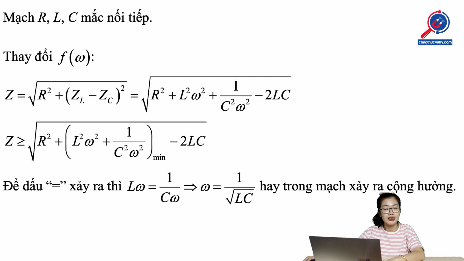 Cho mạch RLC mắc nối tiếp, trong mạch đang diễn ra hiện tượng cộng hưởng điện nếu ta thay đổi tần số của dòng điện thì