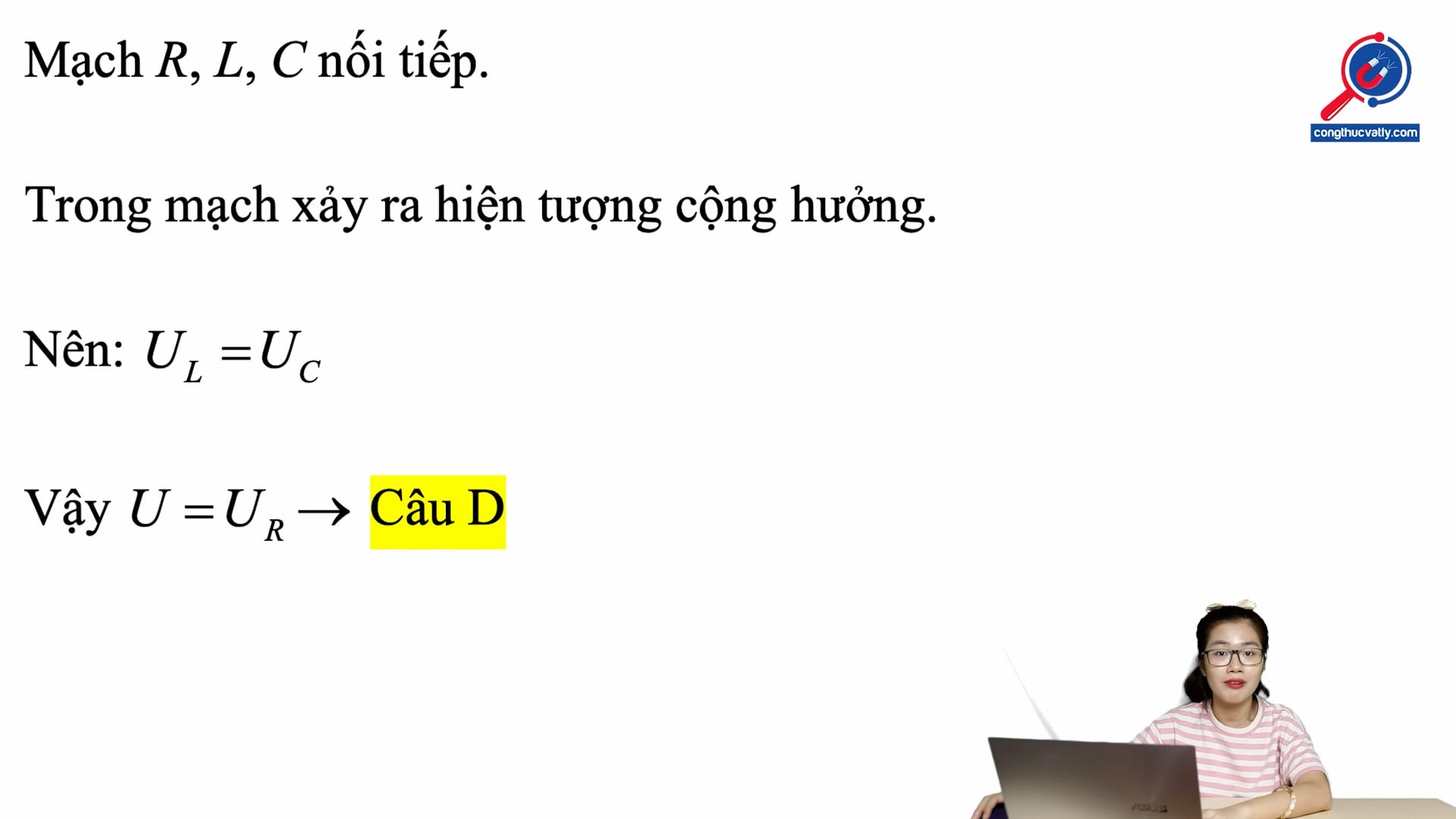 Điện áp hiệu dụng giữa hai đầu điện trở R bằng hiệu điện thế hiệu dụng giữa hai đầu phẩn tử nào?