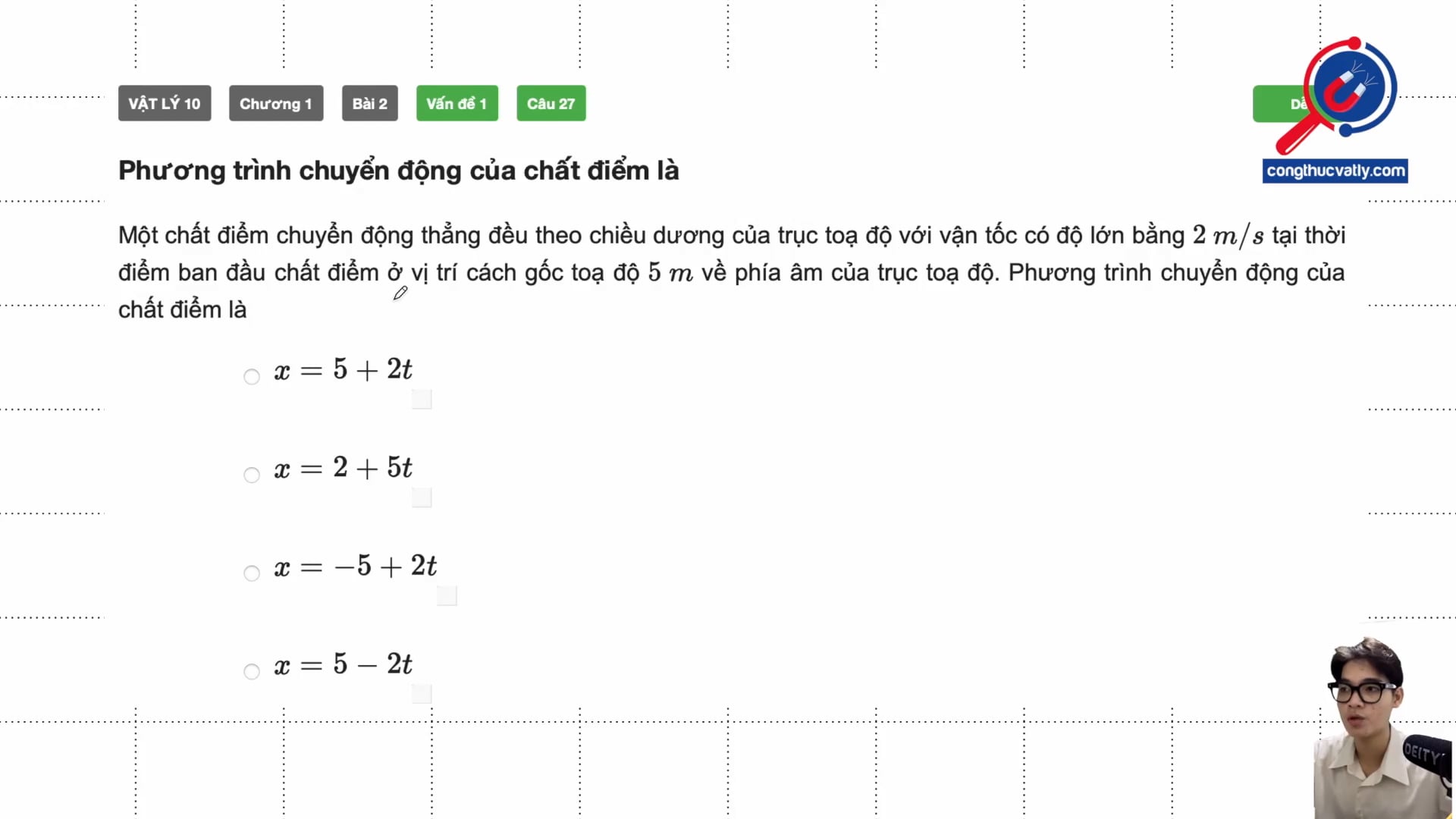 Phương trình chuyển động của chất điểm là