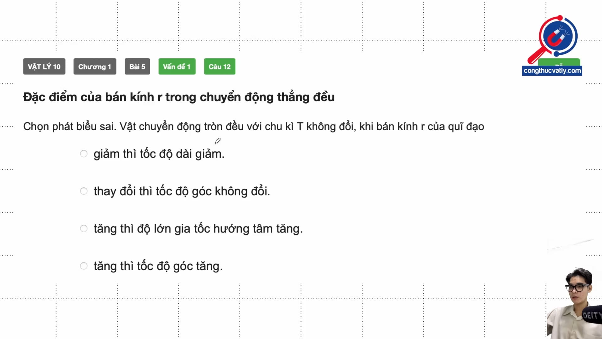 Đặc điểm của bán kính r trong chuyển động thẳng đều