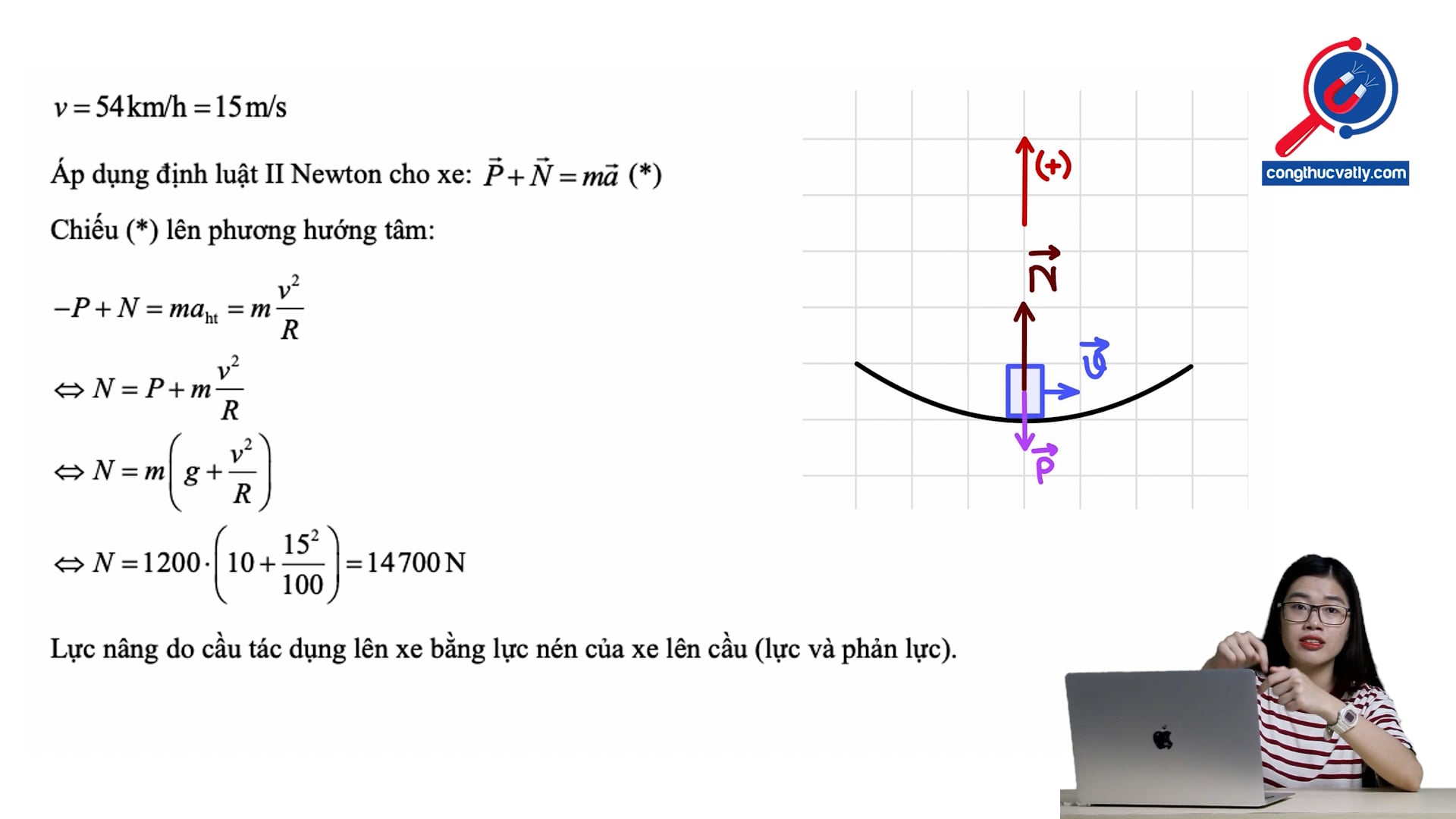 Áp lực của ô tô lên cầu khi nó đi qua điểm giữa của cầu