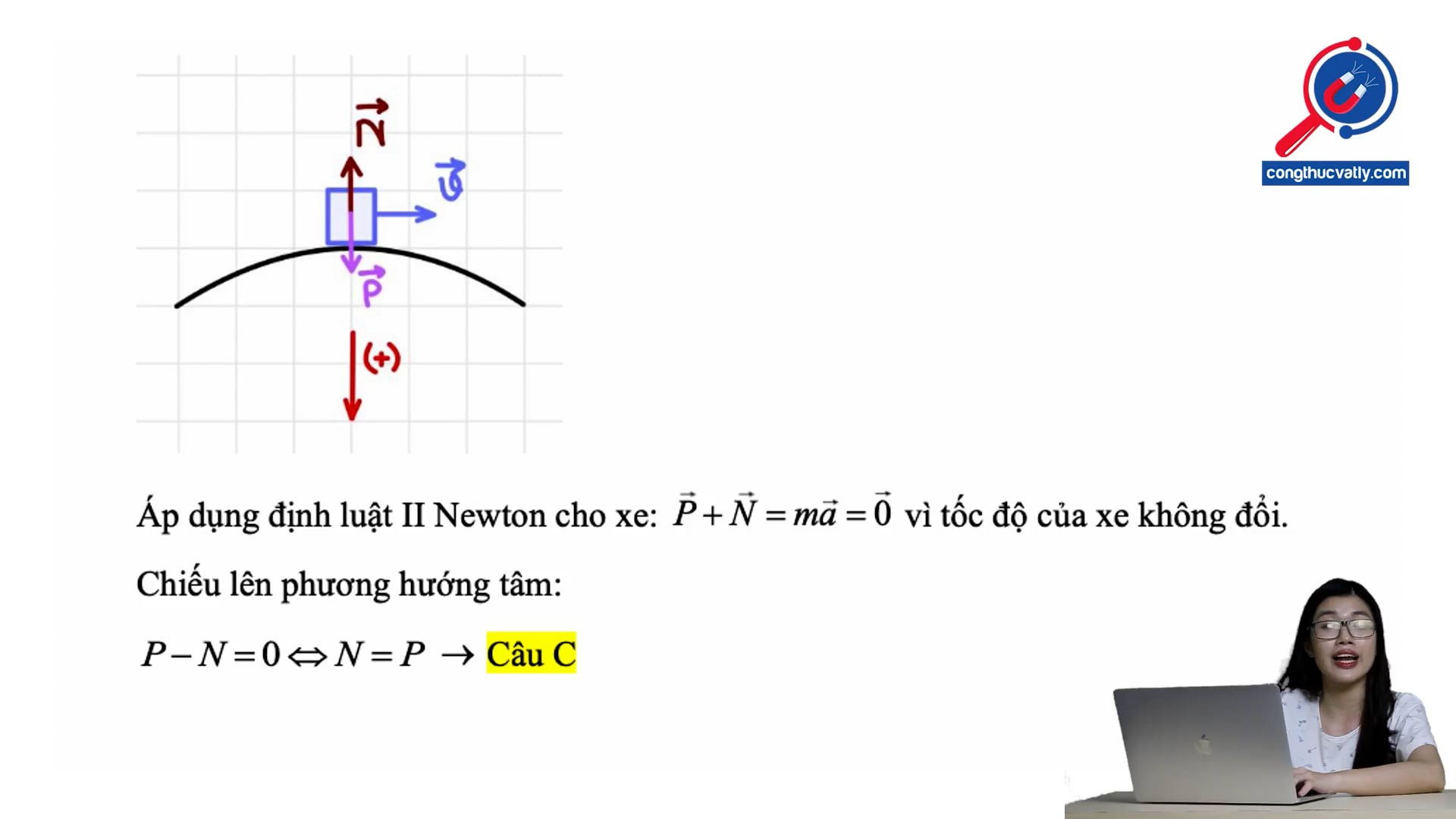 Phản lực pháp tuyến N của mặt đường lên ô tô tại điểm giữa cầu là?