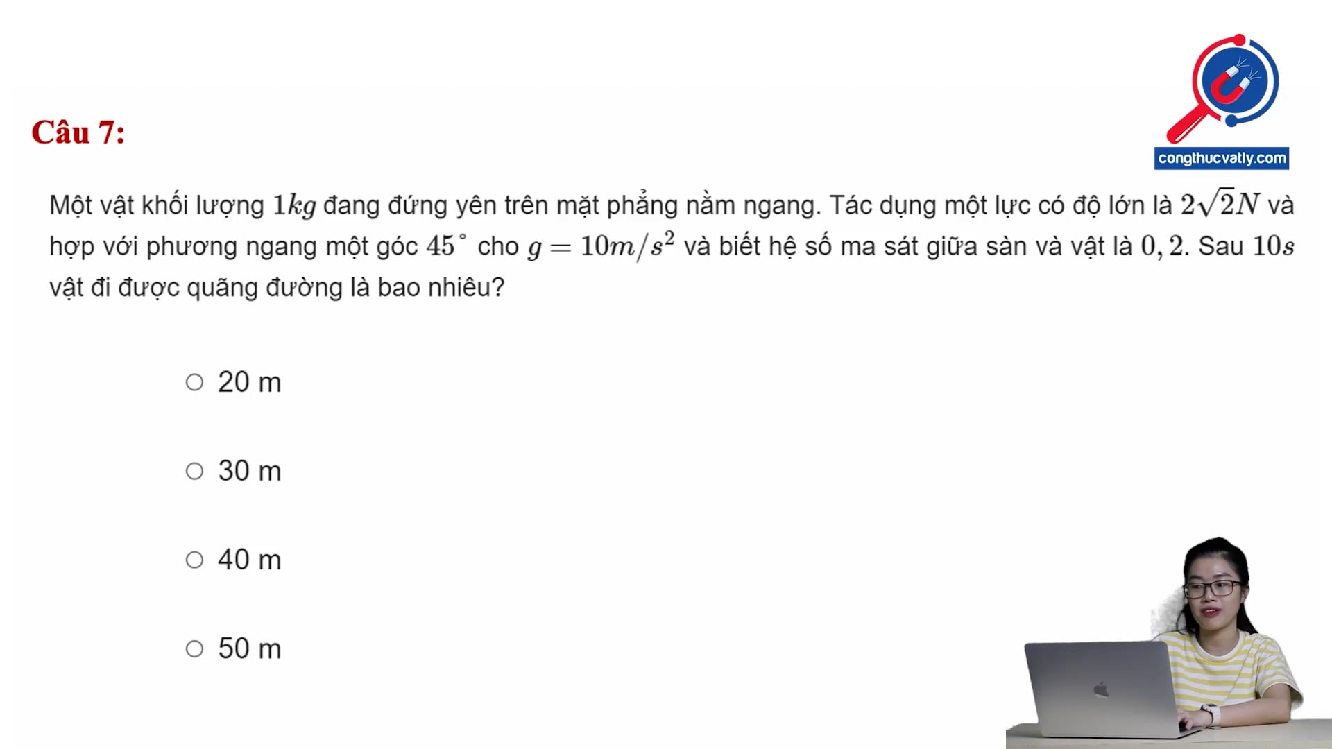 Tính quãng đường vật đi được sau 10 giây