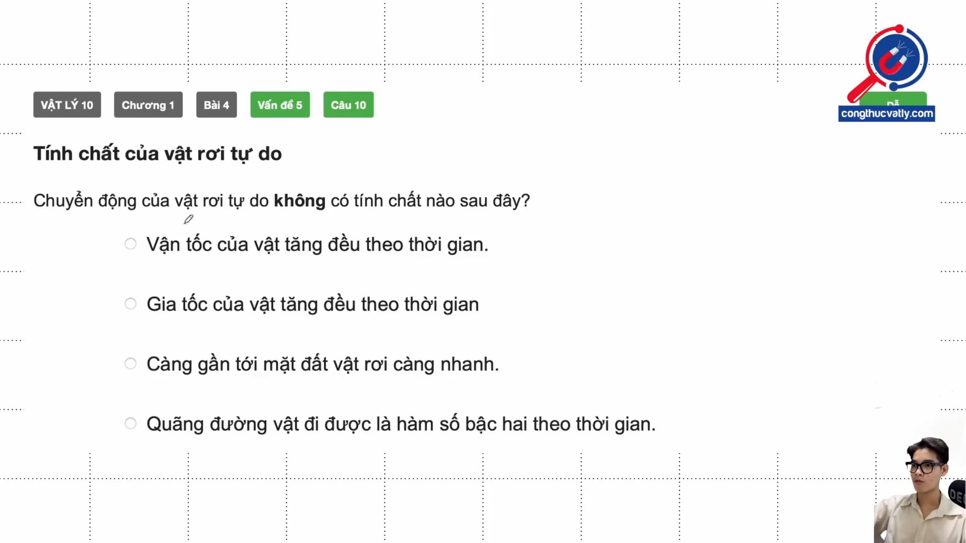 Tính chất của vật rơi tự do