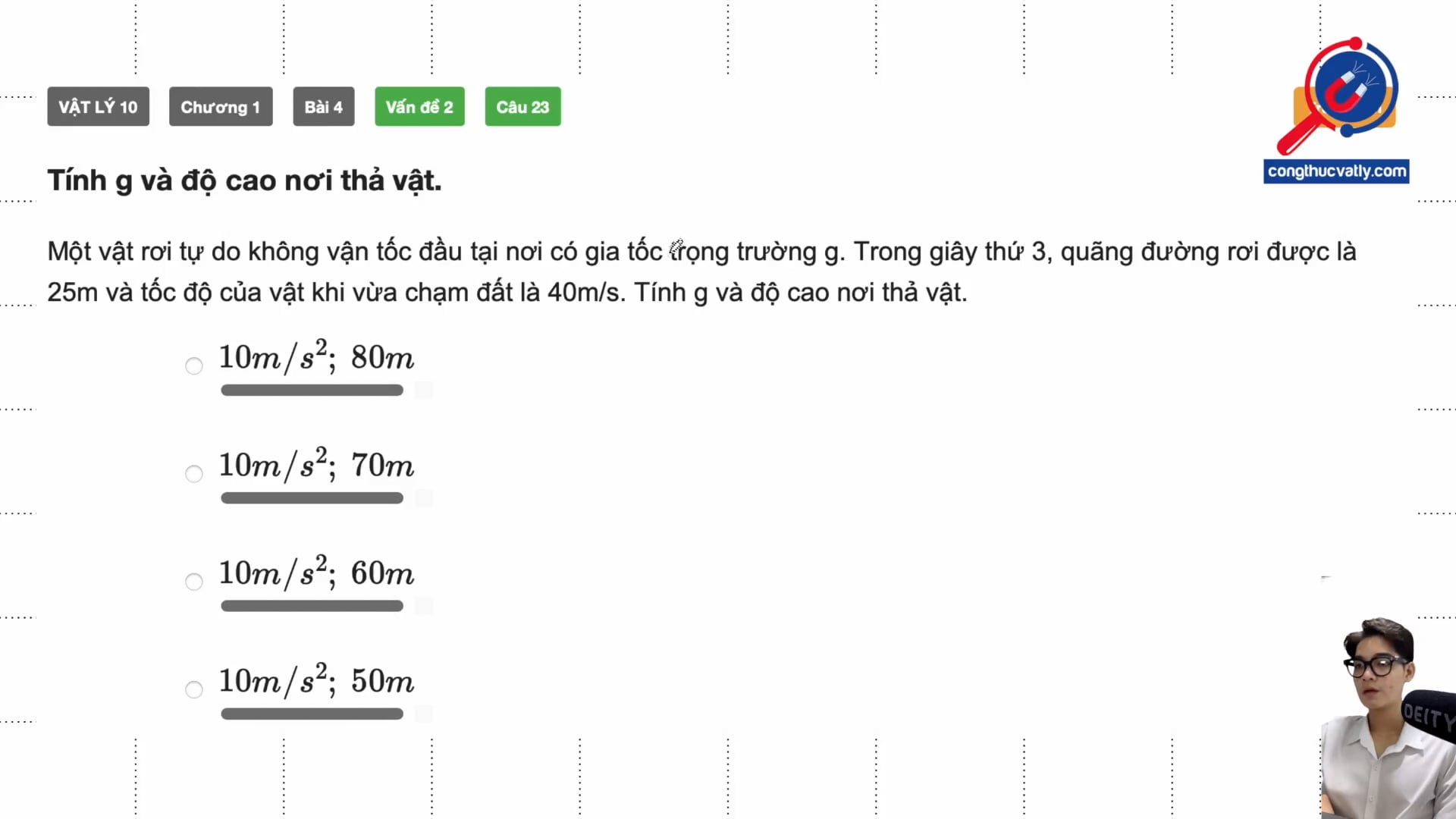  Tính g và độ cao nơi thả vật.