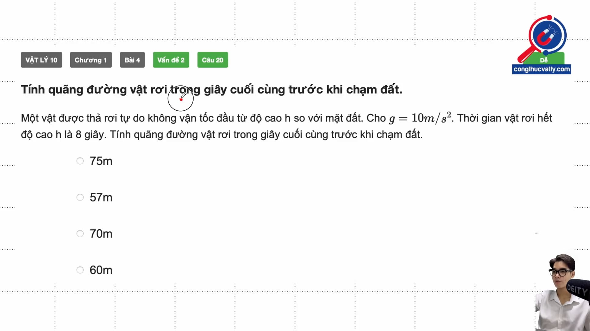 Tính quãng đường vật rơi trong giây cuối cùng trước khi chạm đất.