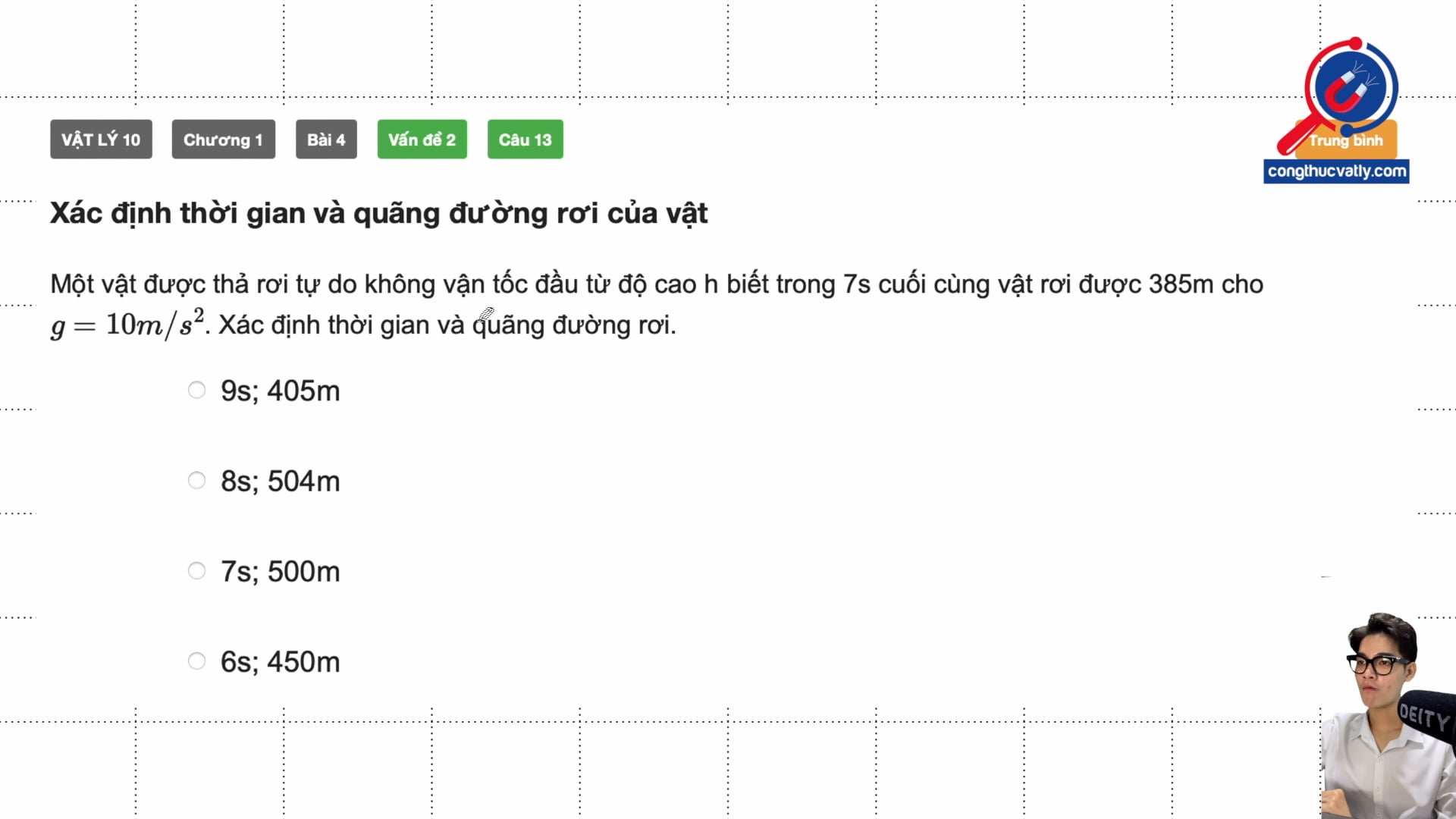 Xác định thời gian và quãng đường rơi của vật