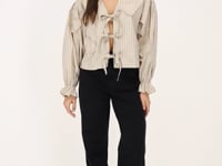 Beige striped blouse with bows & hearts