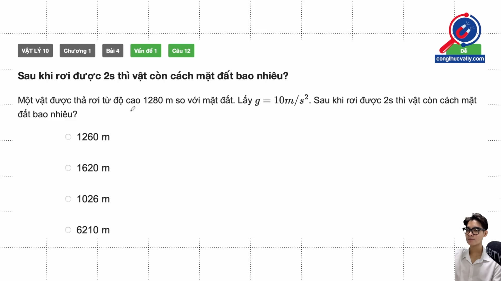 Sau khi rơi được 2s thì vật còn cách mặt đất bao nhiêu?