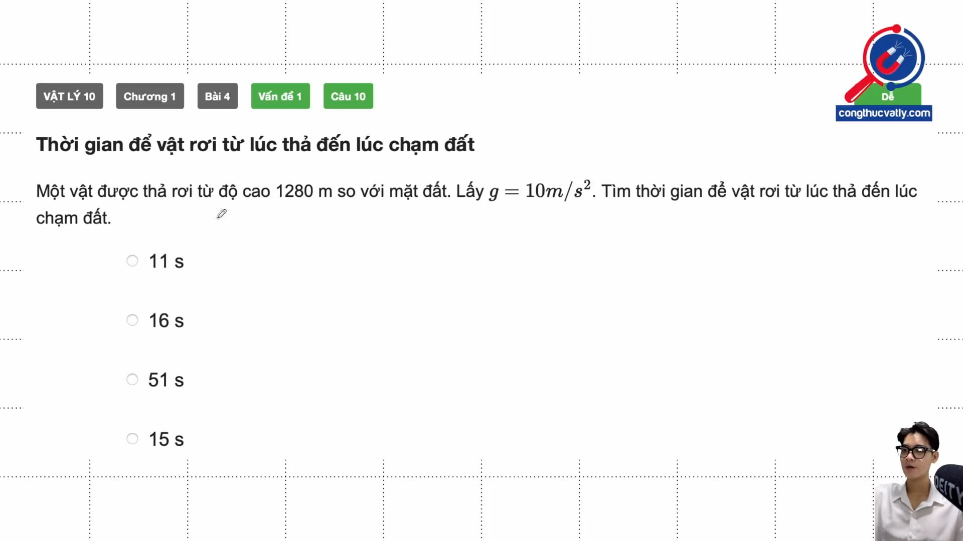 Thời gian để vật rơi từ lúc thả đến lúc chạm đất