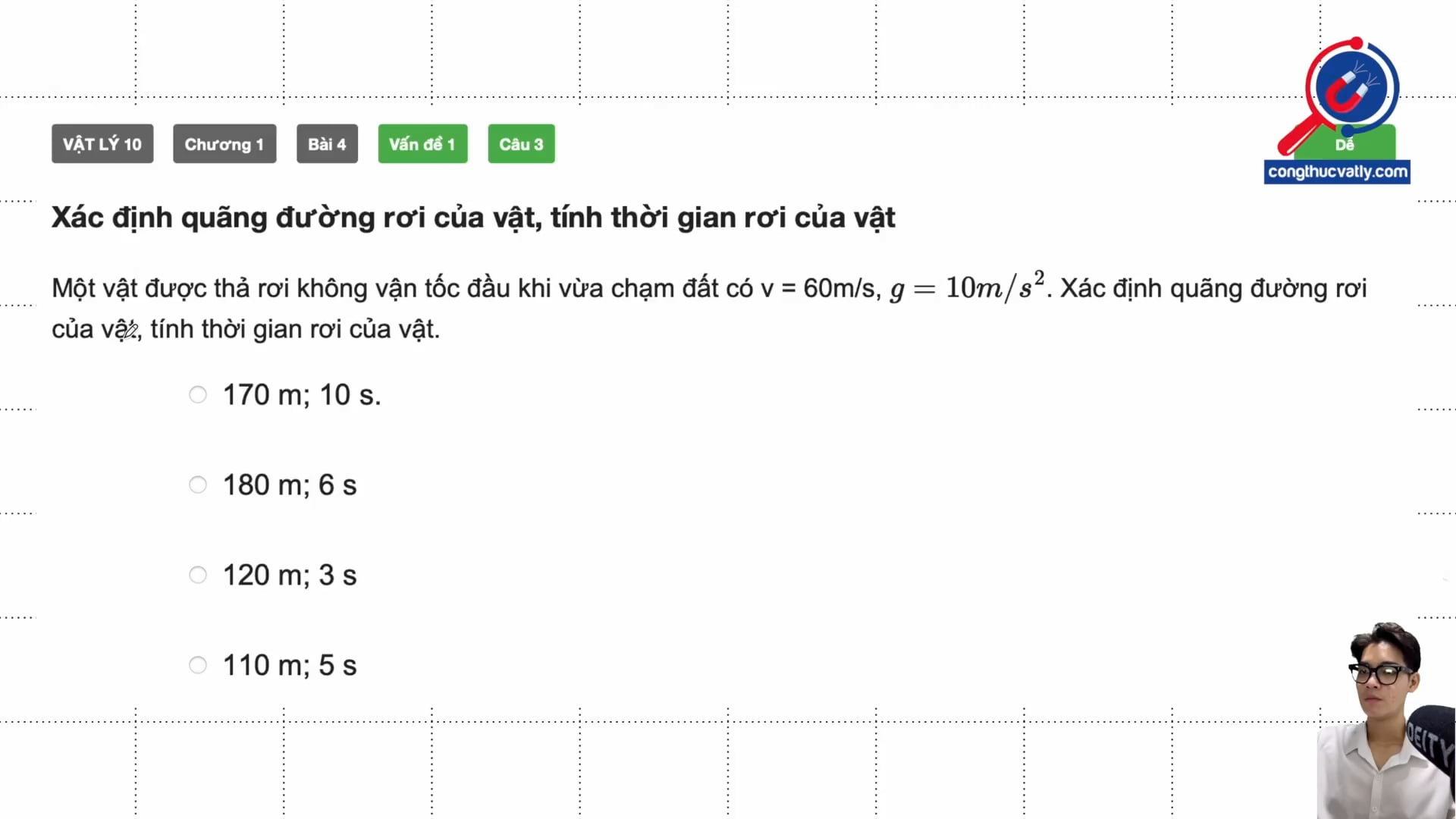 Xác định quãng đường rơi của vật, tính thời gian rơi của vật