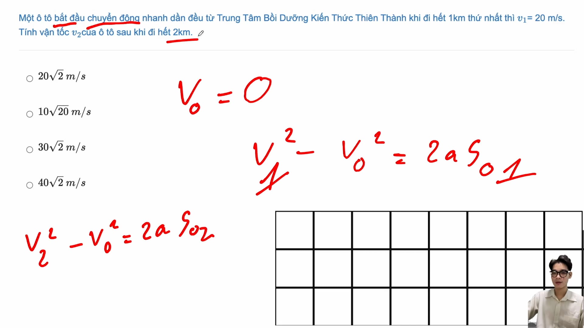 Tính vận tốc của ô tô sau khi đi được quãng đường S trong chuyển động thẳng biến đổi đều.