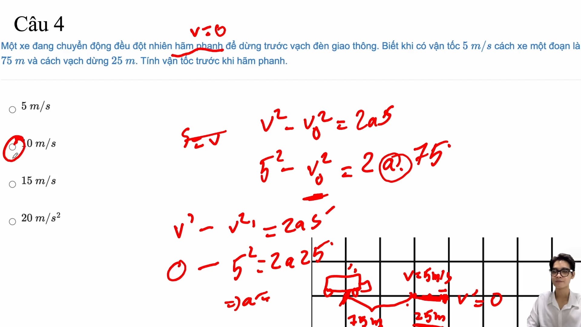 Tính vận tốc trước khi hãm phanh