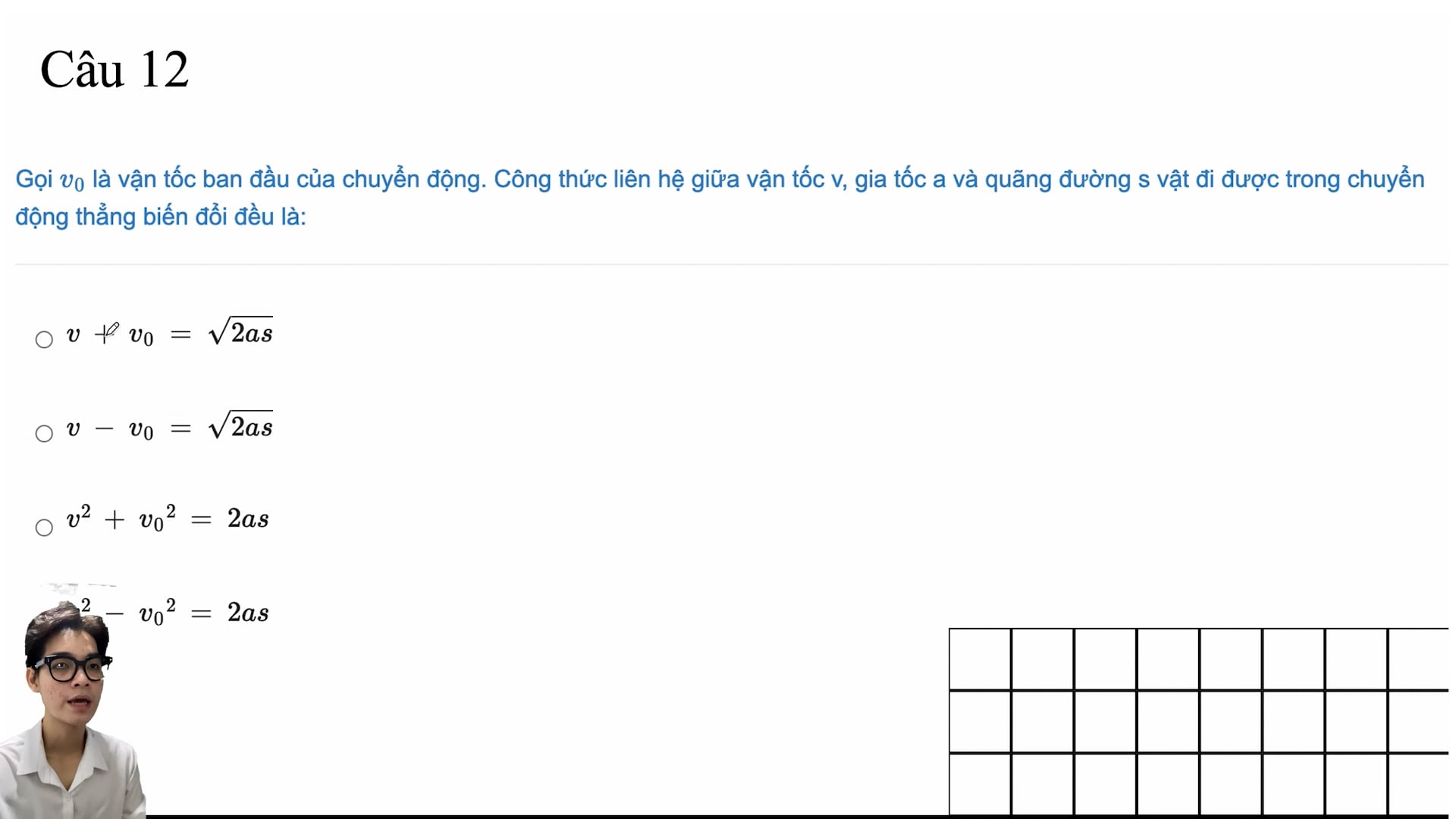 Công thức mối liên hệ giữa v, a và s
